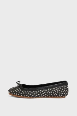 Ballerines En Cuir Noir Strass Noir - Mia