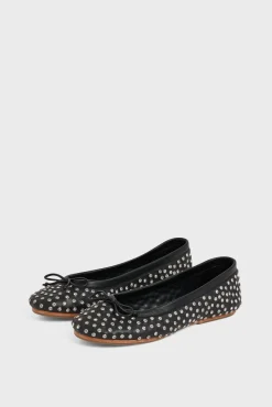 Ballerines En Cuir Noir Strass Noir - Mia
