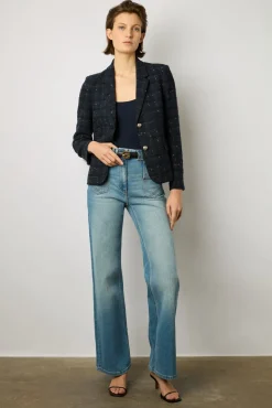 Blazer En Tweed A Carreaux Marine - Bellie