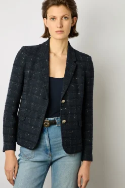 Blazer En Tweed A Carreaux Marine - Bellie