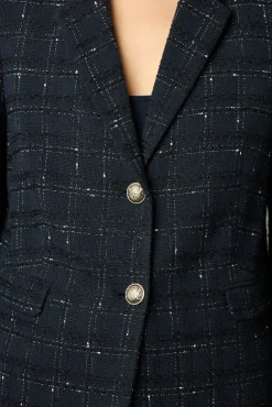 Blazer En Tweed A Carreaux Marine - Bellie