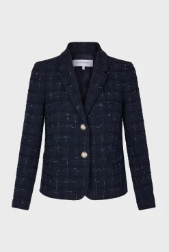 Blazer En Tweed A Carreaux Marine - Bellie