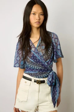 Blouse Cache-Coeur A Clous Indigo - Aritia