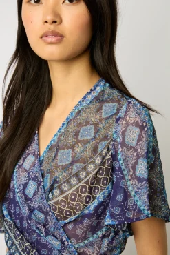 Blouse Cache-Coeur A Clous Indigo - Aritia