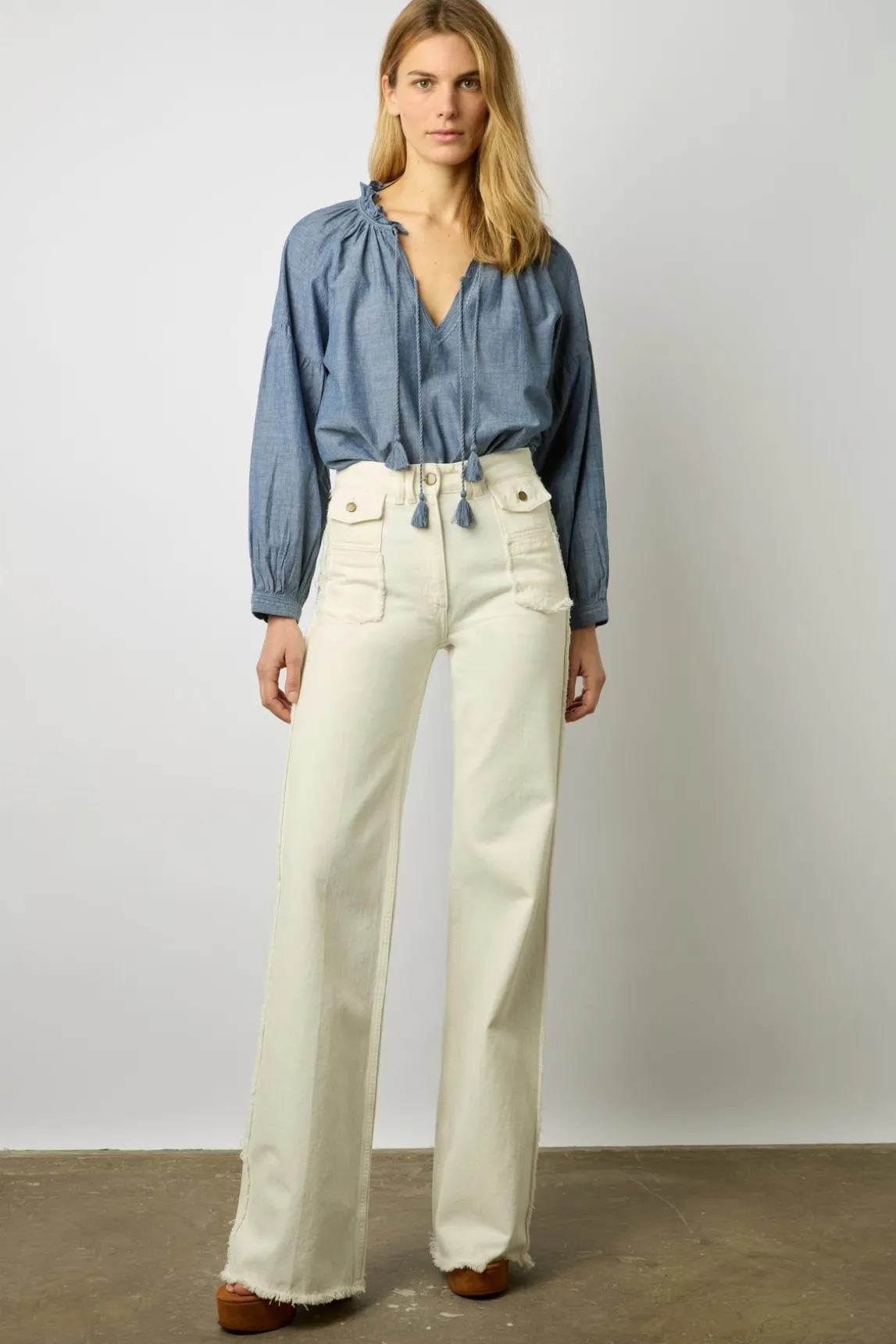 Blouse Chambray A Pompons Chambray - Adele