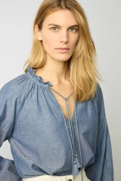 Blouse Chambray A Pompons Chambray - Adele