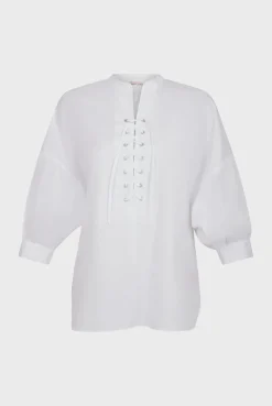 Blouse En Coton A Lacet Blanc - Alania