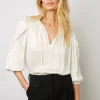 Blouse En Satin A Volants Blanc - Alexia