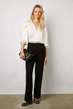 Blouse En Satin A Volants Blanc - Alexia