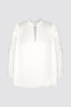 Blouse En Satin A Volants Blanc - Alexia