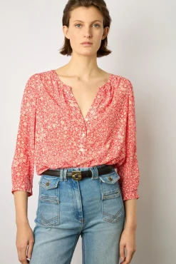 Blouse Fluide A Fleurs Corail - Antelona