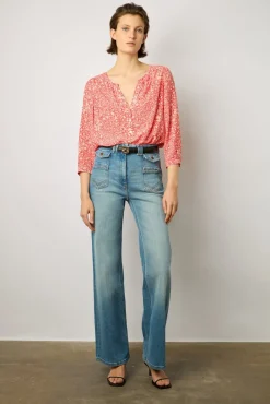 Blouse Fluide A Fleurs Corail - Antelona