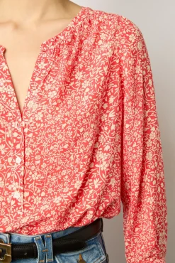 Blouse Fluide A Fleurs Corail - Antelona