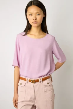 Blouse Fluide Dos Boutonne Parme - Alyah