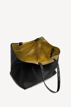 Cabas En Cuir Graine Noir/Or - Simple 2