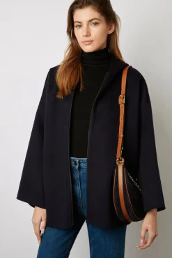 Cape En Laine Double Face Marine - Nesrynn