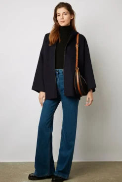Cape En Laine Double Face Marine - Nesrynn