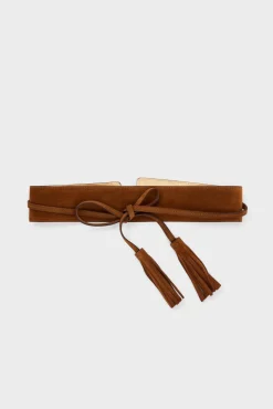 Ceinture Large En Cuir Velours Tabac - Orna
