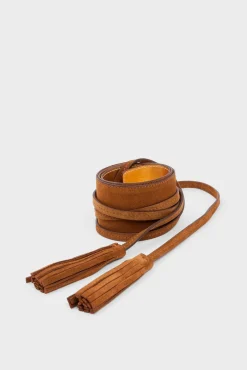 Ceinture Large En Cuir Velours Tabac - Orna