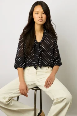 Chemise A Pois En Crepe Marine - Apolline