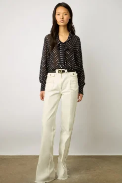 Chemise A Pois En Crepe Marine - Apolline