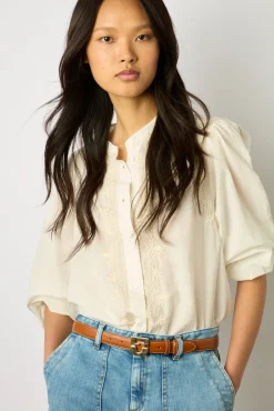 Chemise Brodee En Coton Ecru Ecru - Narin