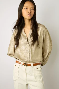 Chemise Fluide En Lurex Or - Alynn