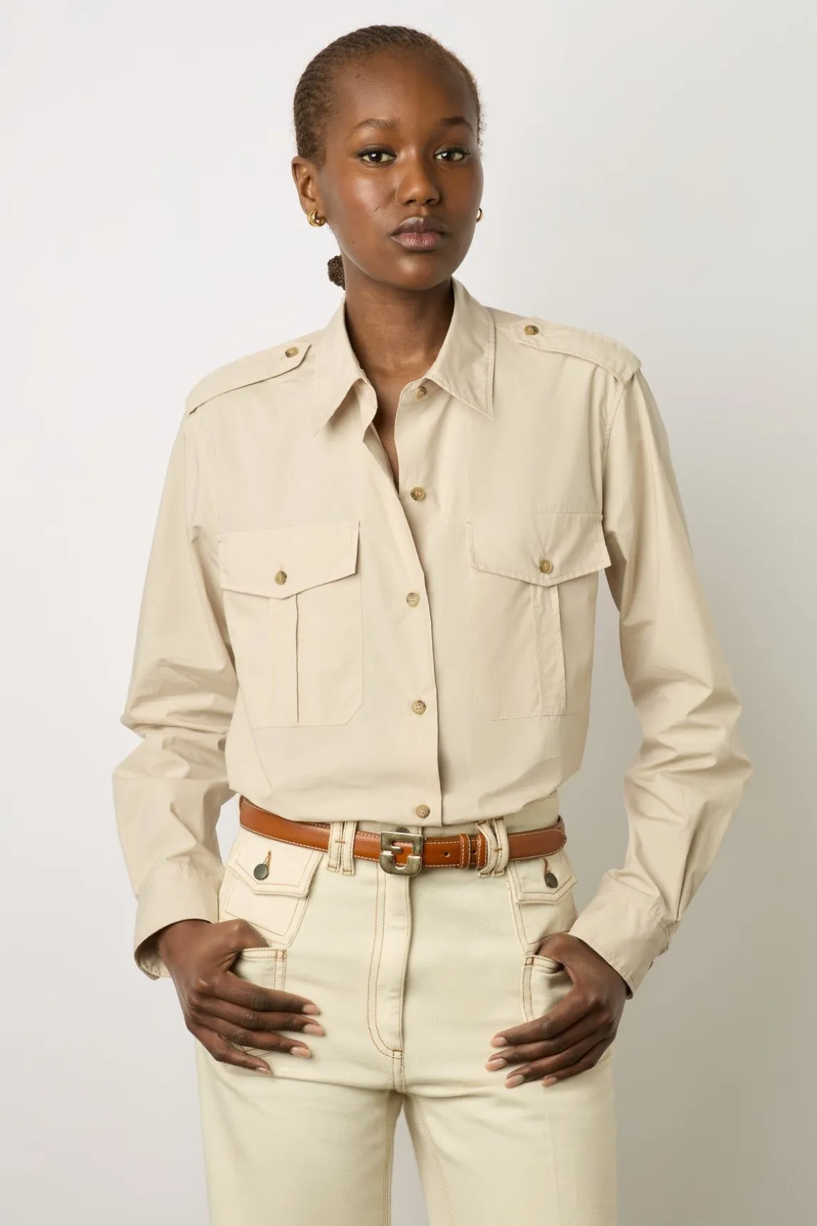 Chemise Militaire En Coton Sable - Acacia
