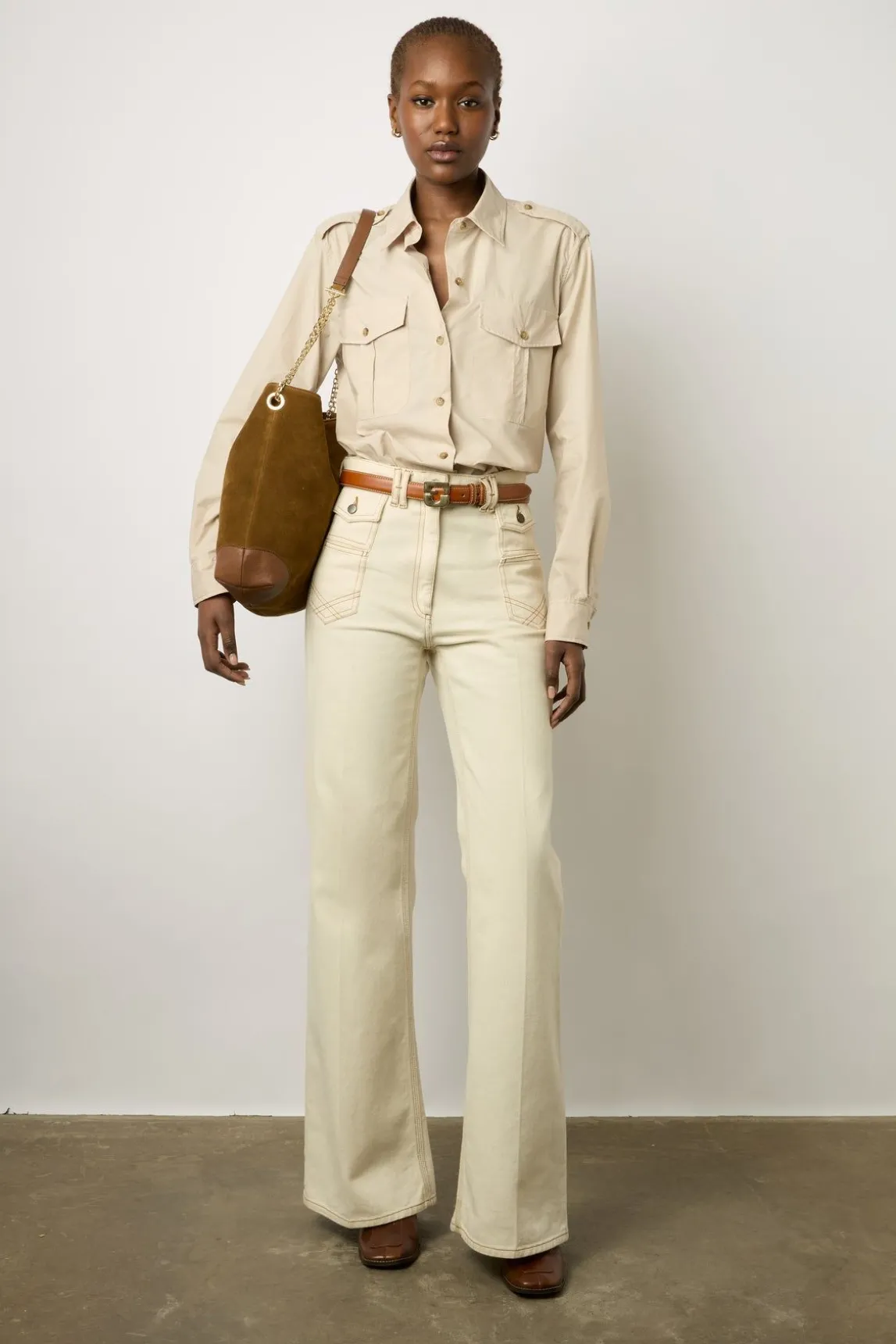 Chemise Militaire En Coton Sable - Acacia