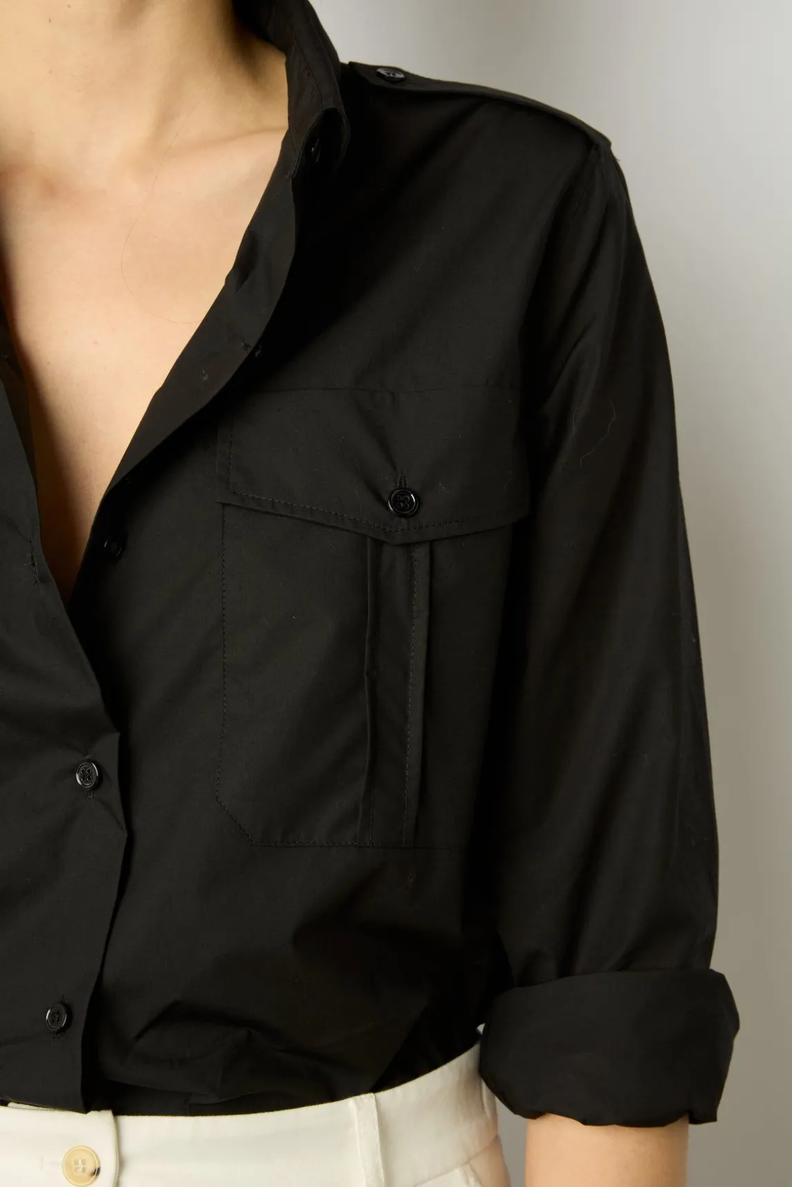 Chemise Militaire En Coton Noir - Acacia