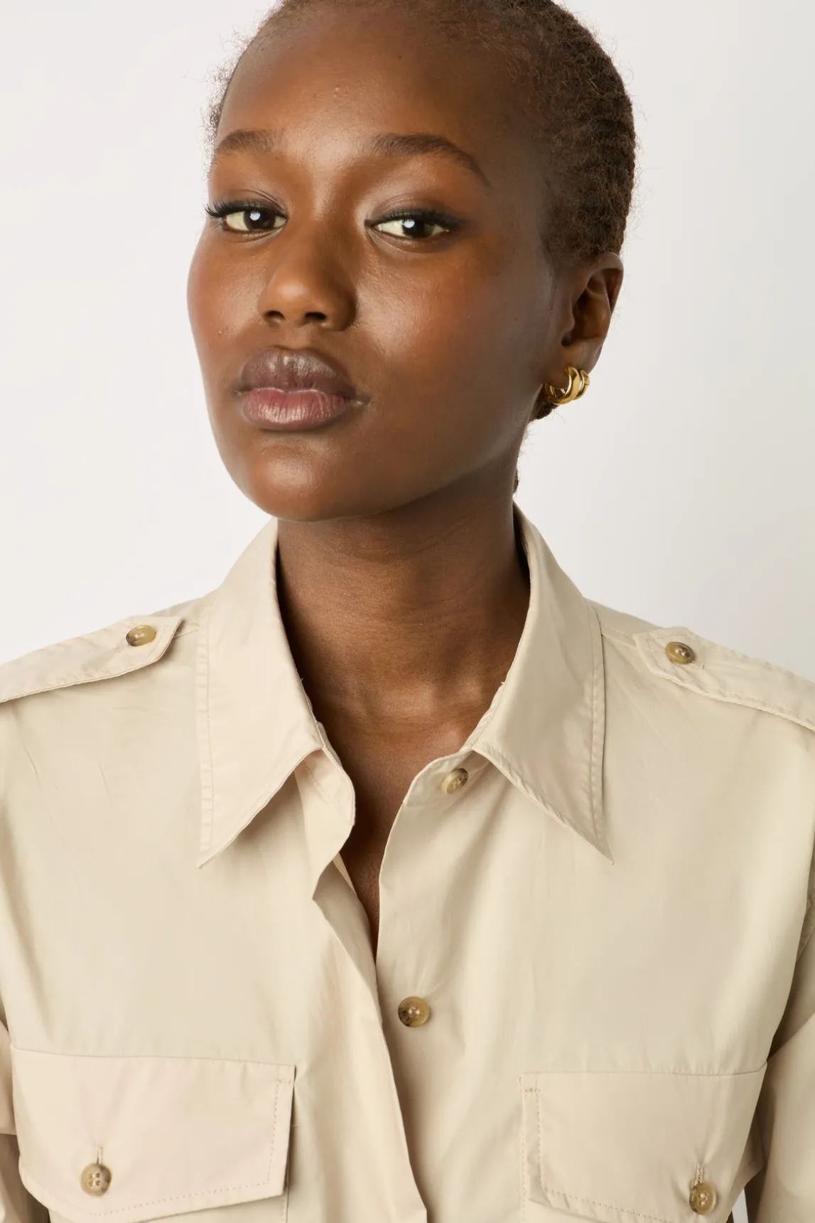 Chemise Militaire En Coton Sable - Acacia
