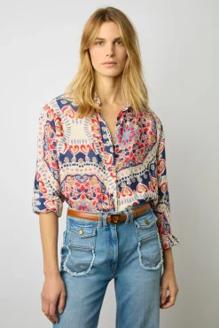 Chemise Satinee Imprimee Naturel - Alyssa