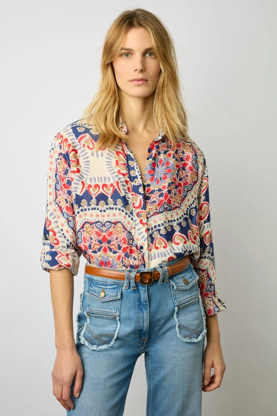 Chemise Satinee Imprimee Naturel - Alyssa