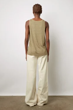 Debardeur En Lin Uni Vert Kaki - Margot