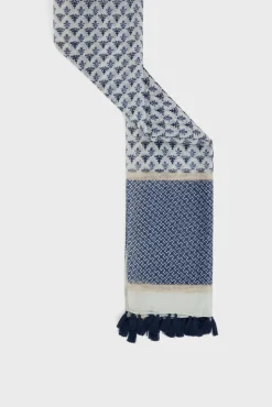 Foulard En Soie A Pompons Indigo - Pauline