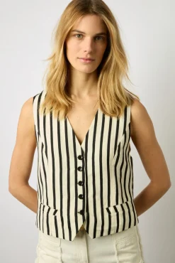 Gilet De Tailleur Raye Naturel - Basma