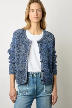 Gilet En Coton Tweed Marine - Liliana