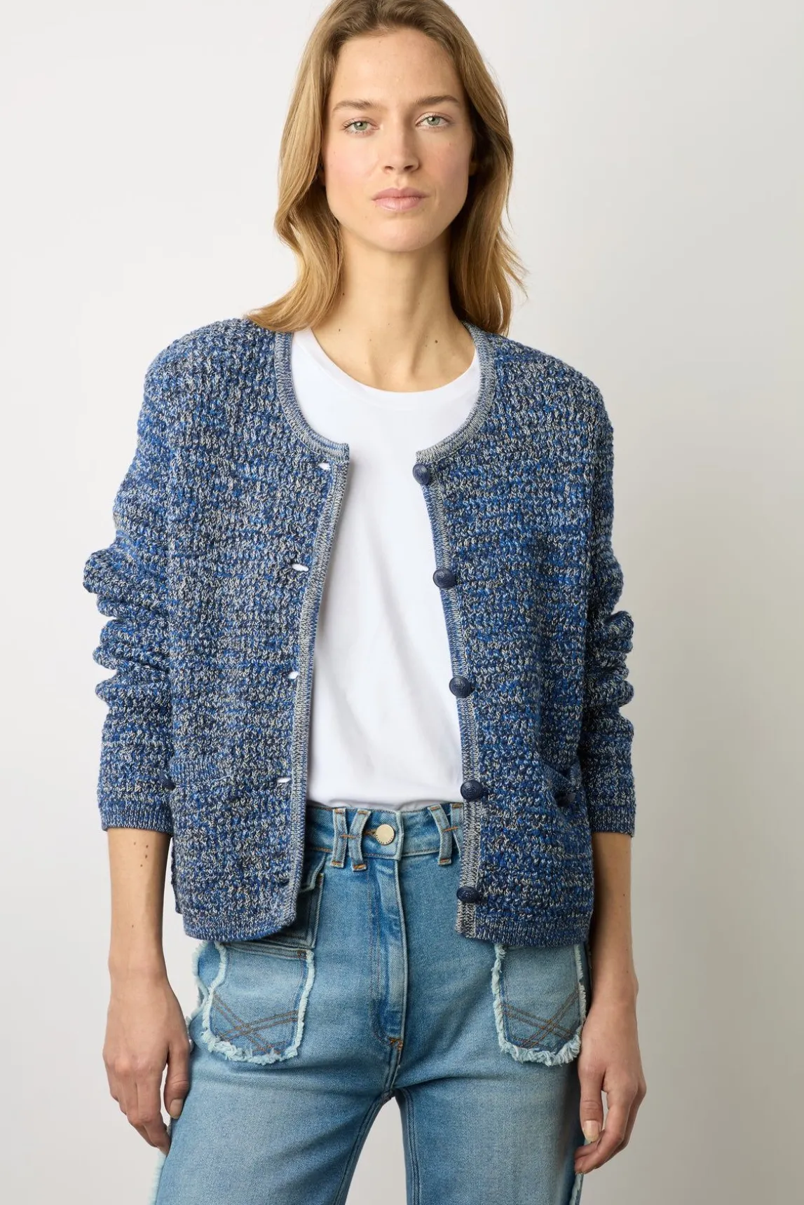Gilet En Coton Tweed Marine - Liliana