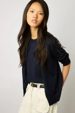 Gilet En Laine Merinos Marine - Lyane
