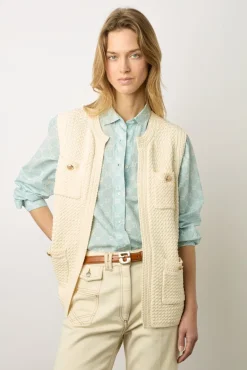Gilet Long Sans Manche Ecru - Lizzie
