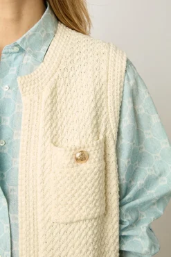 Gilet Long Sans Manche Ecru - Lizzie