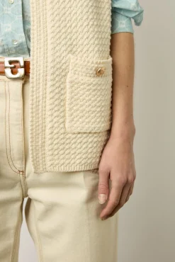 Gilet Long Sans Manche Ecru - Lizzie
