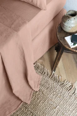 Grand Drap Plat En Lin Lave - Rose Ancien