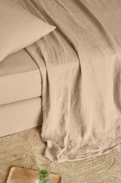 Grand Drap Plat En Lin Lave - Brun Clair