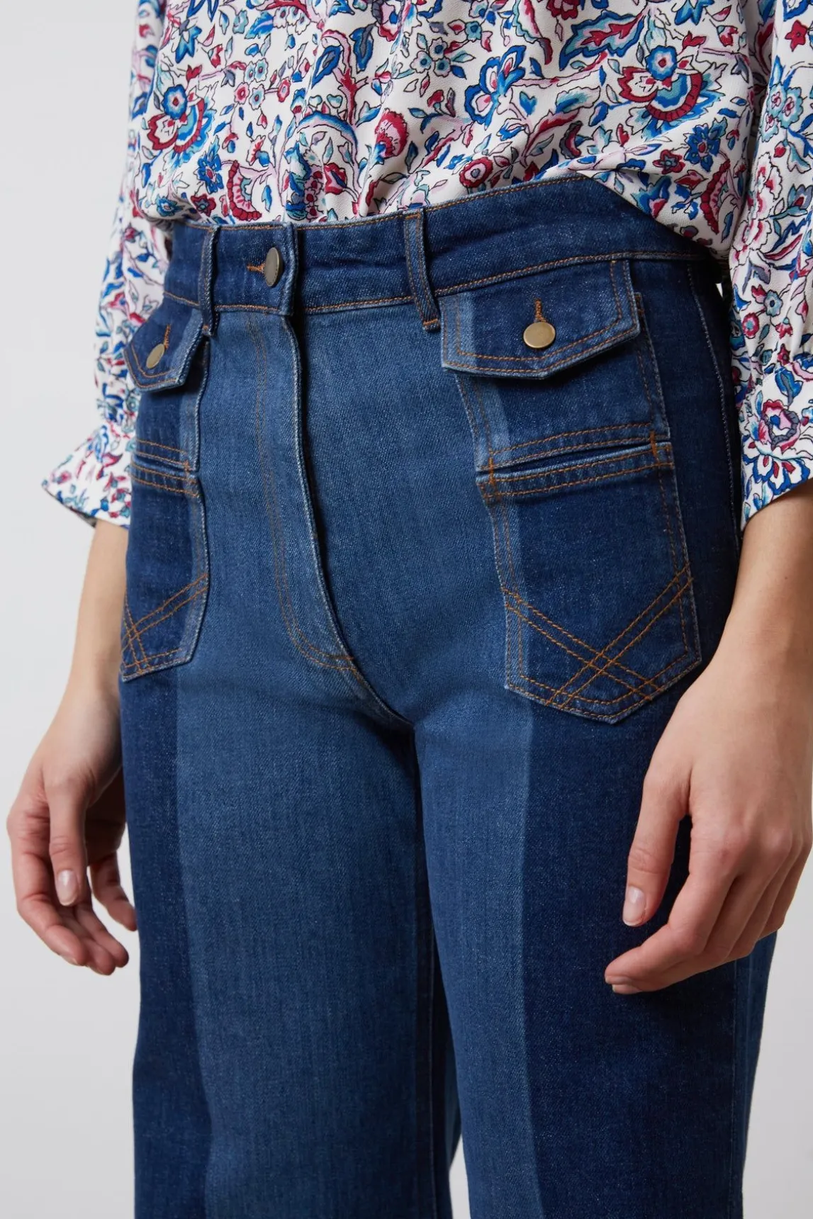 Jean Flare Bicolore Bleu - Anna