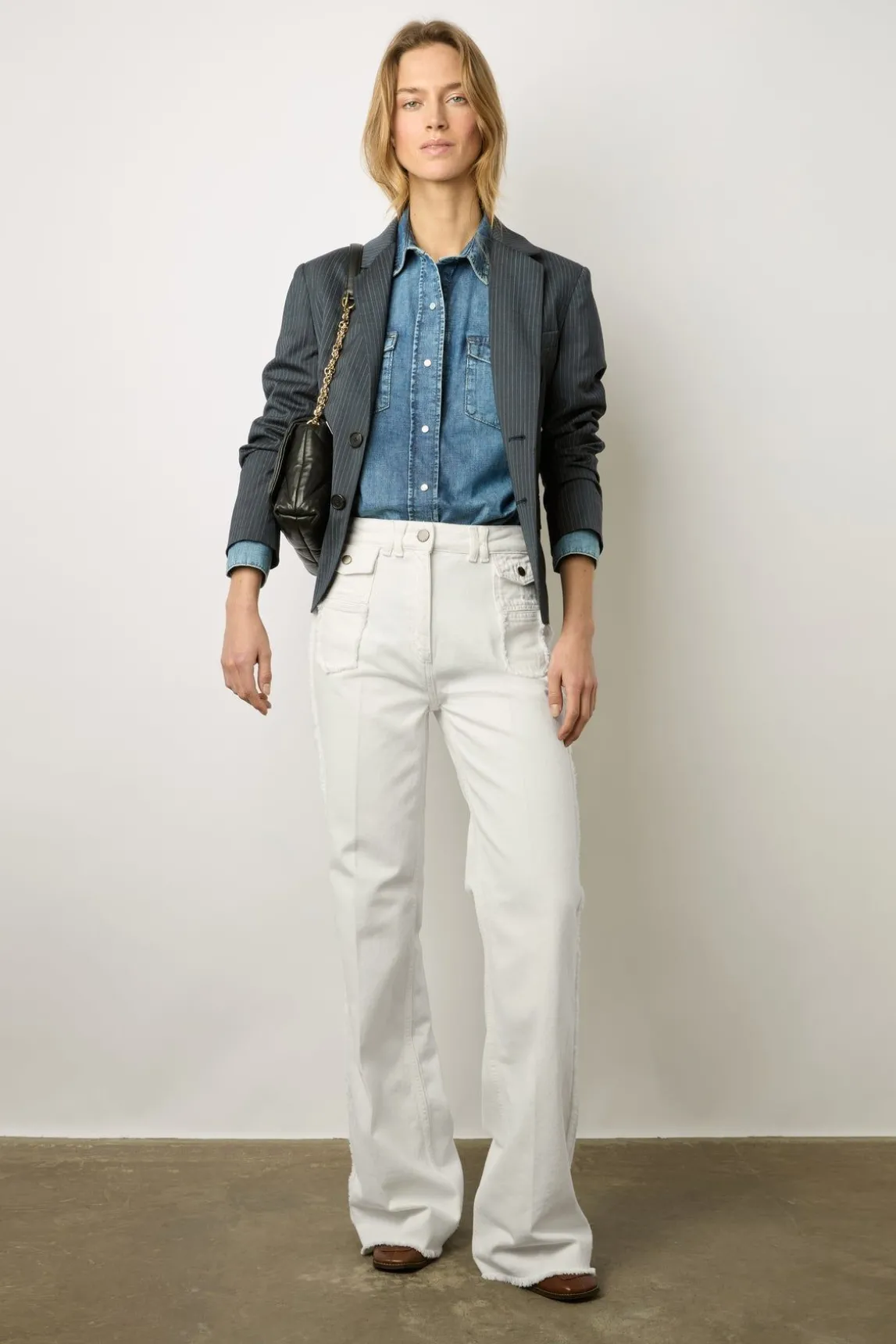 Jean Flare Ecru A Franges Ecru - Anna