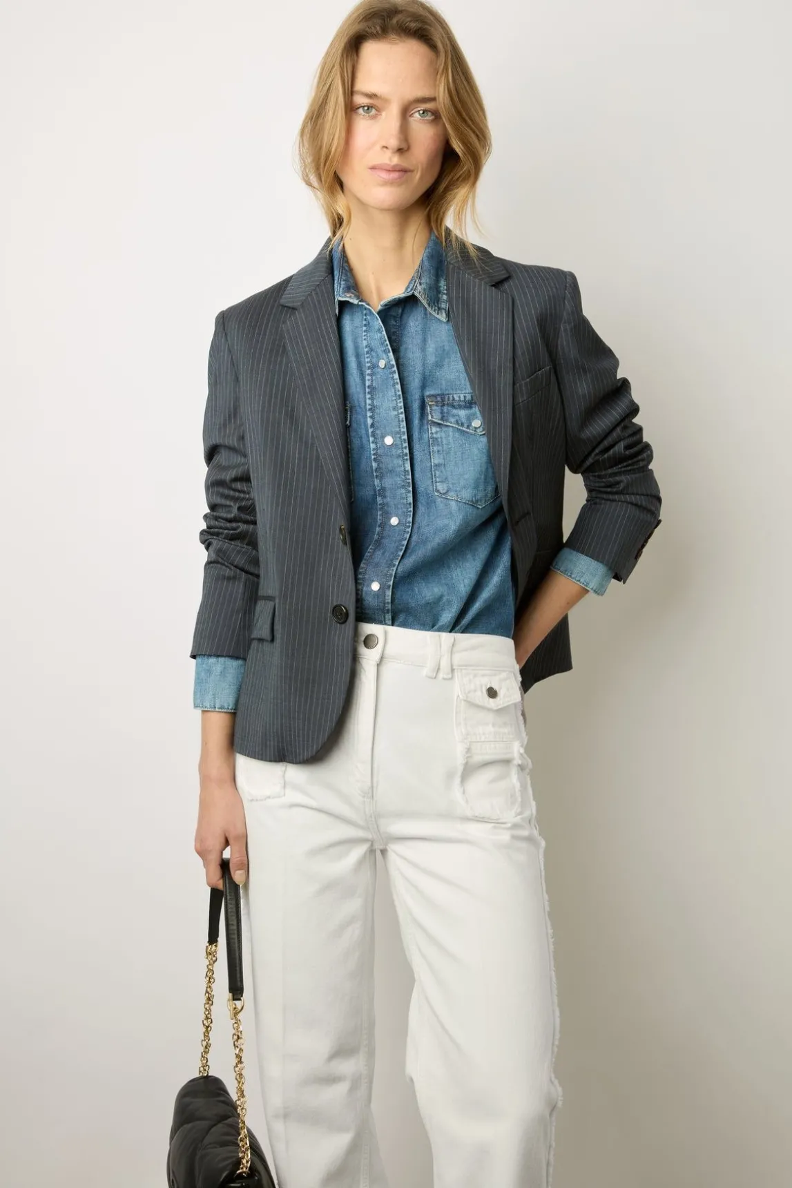 Jean Flare Ecru A Franges Ecru - Anna