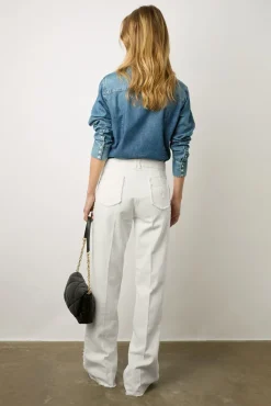 Jean Flare Ecru A Franges Ecru - Anna