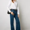 Jean Flare Taille Haute Marine - Anna