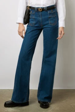 Jean Flare Taille Haute Marine - Anna